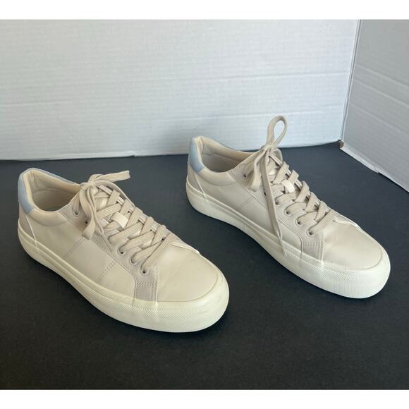 Zara Vegan Cream Blue Platform Low Top Lace Up Sneakers Size 9 - Picture 2 of 10